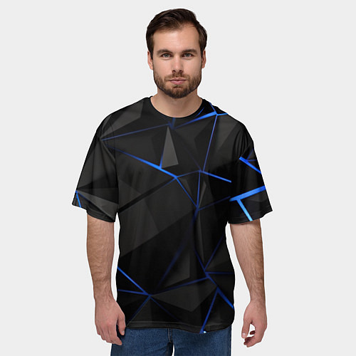 Мужская футболка оверсайз Black blue style / 3D-принт – фото 3
