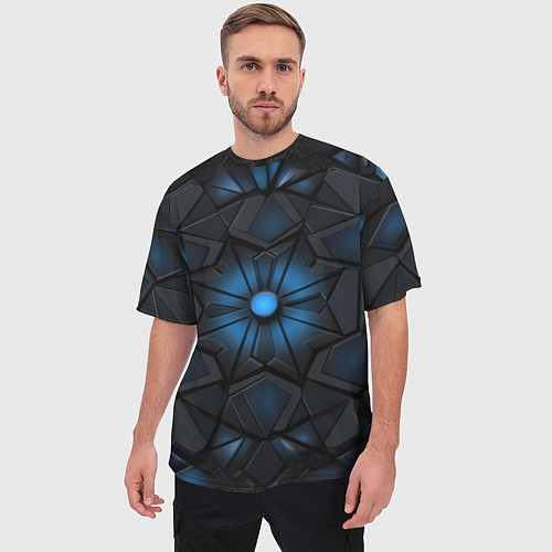 Мужская футболка оверсайз Калейдоскопные черные и синие узоры / 3D-принт – фото 3