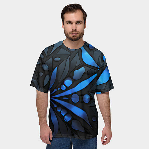Мужская футболка оверсайз Black blue elements / 3D-принт – фото 3