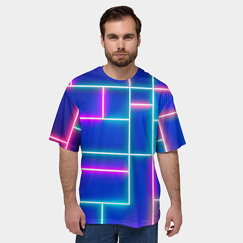 Мужская футболка оверсайз Неон линии / 3D-принт – фото 3