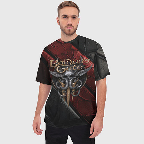 Мужская футболка оверсайз Baldurs Gate 3 logo dark / 3D-принт – фото 3