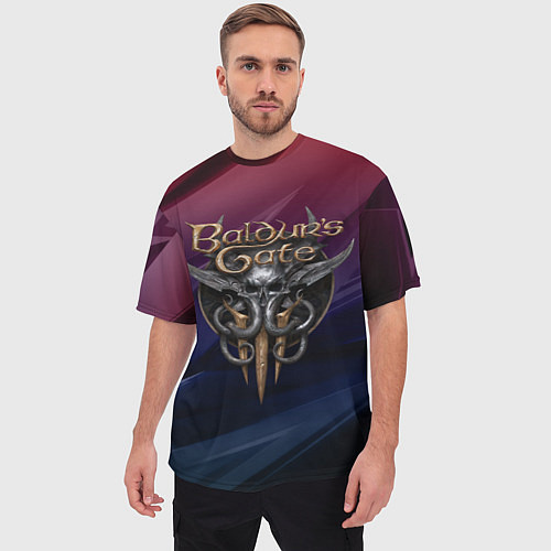 Мужская футболка оверсайз Baldurs Gate 3 logo geometry / 3D-принт – фото 3