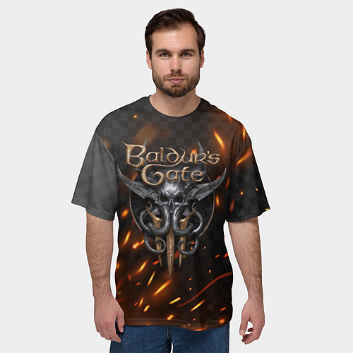 Мужская футболка оверсайз Baldurs Gate 3 logo fire / 3D-принт – фото 3