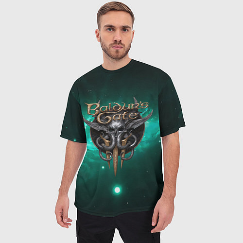 Мужская футболка оверсайз Baldurs Gate 3 logo green / 3D-принт – фото 3