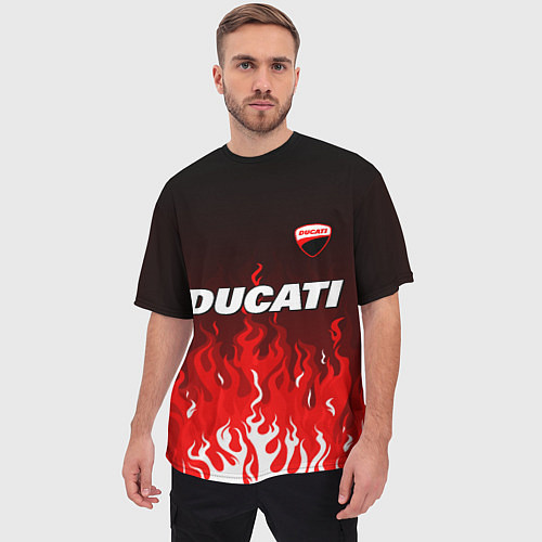 Мужская футболка оверсайз Ducati- красное пламя / 3D-принт – фото 3