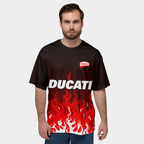 Мужская футболка оверсайз Ducati- красное пламя / 3D-принт – фото 3