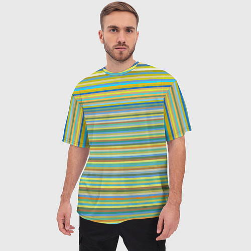 Мужская футболка оверсайз Горизонтальные разноцветные полосы / 3D-принт – фото 3