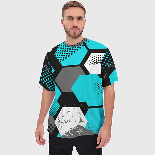 Мужская футболка оверсайз Шестиугольники абстрактный фон / 3D-принт – фото 3