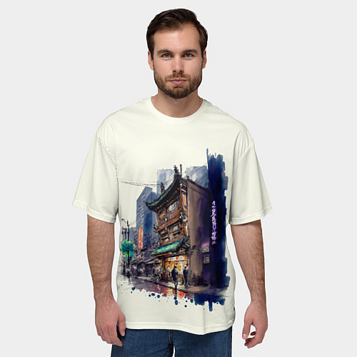 Мужская футболка оверсайз Улица ночных баров / 3D-принт – фото 3