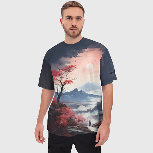 Мужская футболка оверсайз Луна над горами / 3D-принт – фото 3