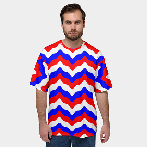 Мужская футболка оверсайз Волны цвета флага России / 3D-принт – фото 3