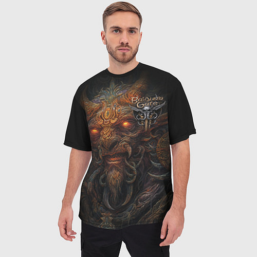 Мужская футболка оверсайз Baldurs Gate 3 logo demon / 3D-принт – фото 3