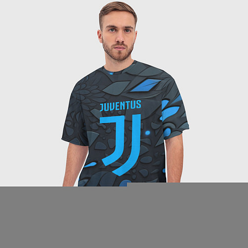 Мужская футболка оверсайз Juventus blue logo / 3D-принт – фото 3