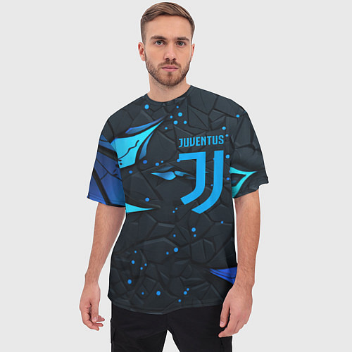 Мужская футболка оверсайз Juventus abstract blue logo / 3D-принт – фото 3