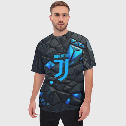 Мужская футболка оверсайз Blue logo Juventus / 3D-принт – фото 3