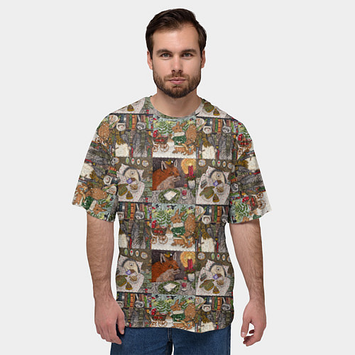 Мужская футболка оверсайз Милые иллюстрации коллаж / 3D-принт – фото 3