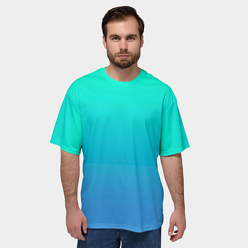 Мужская футболка оверсайз Градиент сине-зелёный светлый / 3D-принт – фото 3