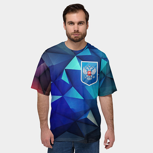 Мужская футболка оверсайз Russia blue abstract / 3D-принт – фото 3