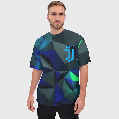 Мужская футболка оверсайз Juventus blue abstract logo / 3D-принт – фото 3