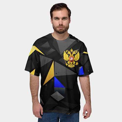 Мужская футболка оверсайз Герб РФ абстракция / 3D-принт – фото 3