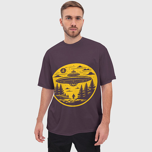 Мужская футболка оверсайз Инопланетное вторжение летающая тарелка / 3D-принт – фото 3