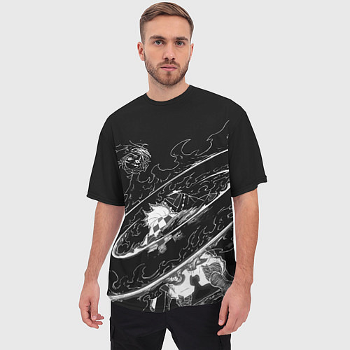 Мужская футболка оверсайз Танджиро против луны - Клинок демонов / 3D-принт – фото 3
