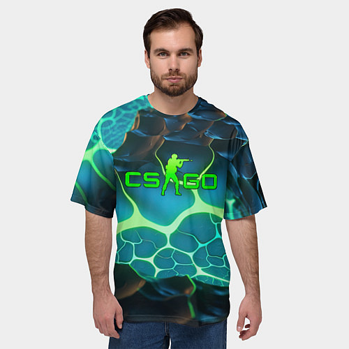 Мужская футболка оверсайз CSGO разлом неоновых плит / 3D-принт – фото 3