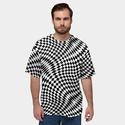 Мужская футболка оверсайз Черно-белая шахматная иллюзия / 3D-принт – фото 3