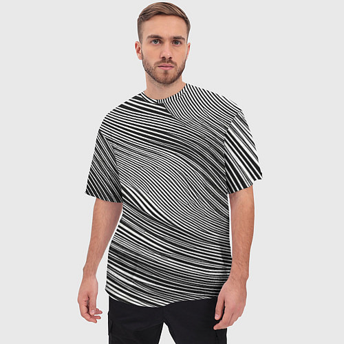 Мужская футболка оверсайз Черно-белые полосы абстракция / 3D-принт – фото 3