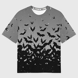 Мужская футболка оверсайз Серый фон и летучие мыши