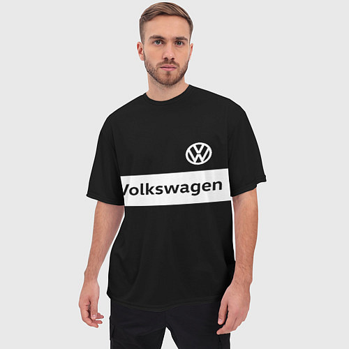 Мужская футболка оверсайз Фольцваген - черный и белый / 3D-принт – фото 3