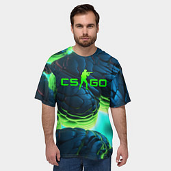 Футболка оверсайз мужская CSGO зеленые разломленные плиты, цвет: 3D-принт — фото 2