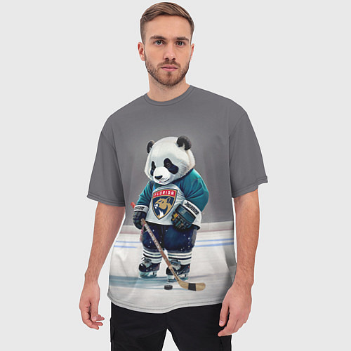 Мужская футболка оверсайз Panda striker of the Florida Panthers / 3D-принт – фото 3