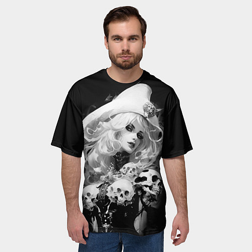 Мужская футболка оверсайз Ведьма в белой треуголке / 3D-принт – фото 3