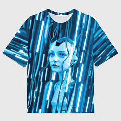 Футболка оверсайз мужская Девушка биоробот среди проводов, цвет: 3D-принт
