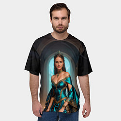 Футболка оверсайз мужская Девушка принцесса в бирюзовом платье с драгоценнос, цвет: 3D-принт — фото 2