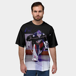 Футболка оверсайз мужская Sergey Bobrovsky - goalkeeper - Columbus blue jack, цвет: 3D-принт — фото 2