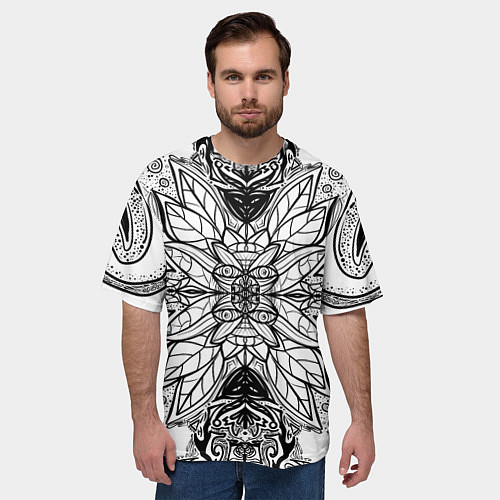 Мужская футболка оверсайз Абстрактный узор сова / 3D-принт – фото 3