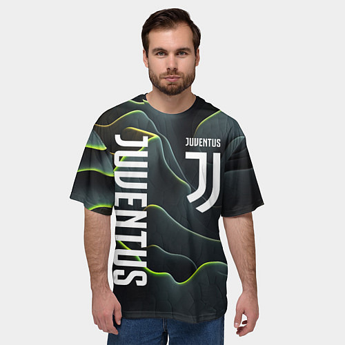 Мужская футболка оверсайз Juventus dark green logo / 3D-принт – фото 3