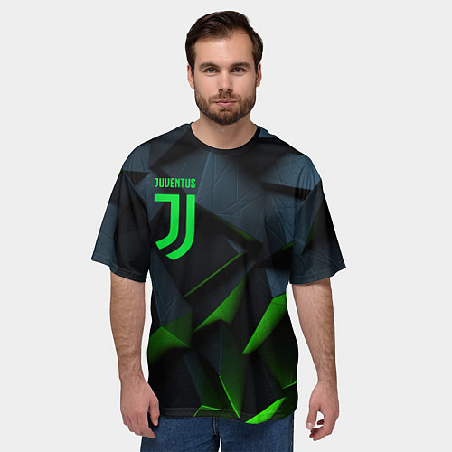 Мужская футболка оверсайз Juventus black green logo / 3D-принт – фото 3