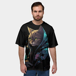 Футболка оверсайз мужская Кот в стиле киберпанк, цвет: 3D-принт — фото 2