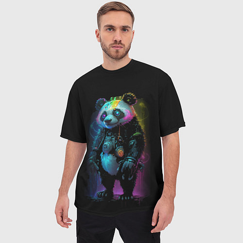 Мужская футболка оверсайз Панда в стиле киберпанк / 3D-принт – фото 3