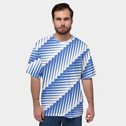 Футболка оверсайз мужская Голубая белая диагональ, цвет: 3D-принт — фото 2