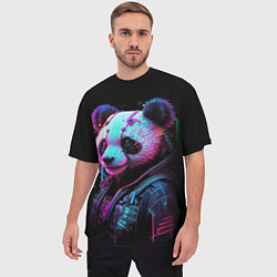 Футболка оверсайз мужская Панда в красках киберпанк, цвет: 3D-принт — фото 2