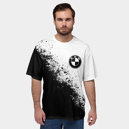 Мужская футболка оверсайз BMW - black and white / 3D-принт – фото 3