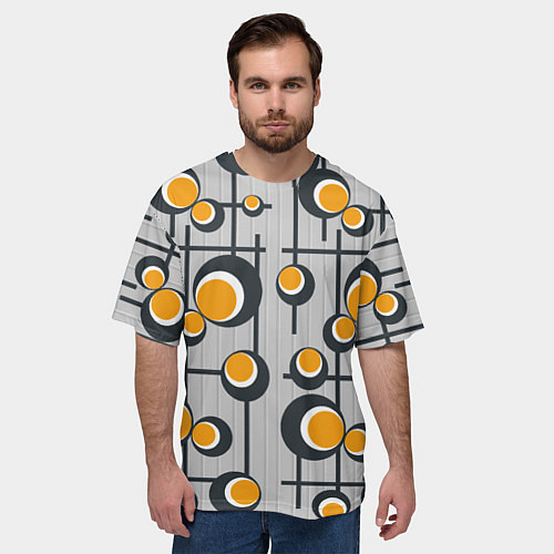 Мужская футболка оверсайз Абстракция из кругов и линий / 3D-принт – фото 3