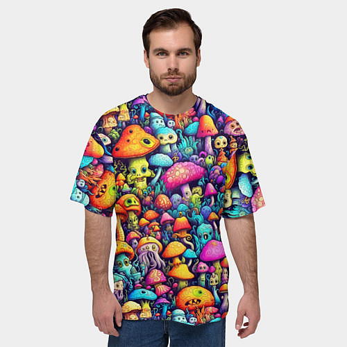 Мужская футболка оверсайз Кислотные психоделические грибы / 3D-принт – фото 3
