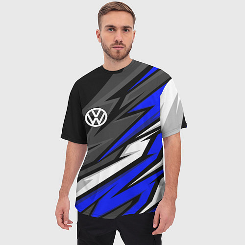 Мужская футболка оверсайз Volkswagen - Синяя абстракция / 3D-принт – фото 3