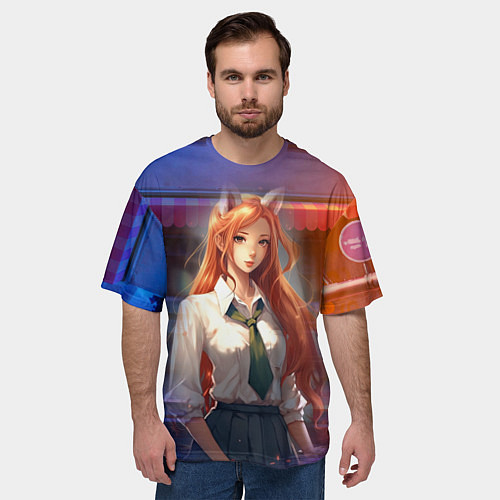 Мужская футболка оверсайз Студентка девушка лиса / 3D-принт – фото 3