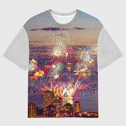 Футболка оверсайз мужская Салют в ночном небе, цвет: 3D-принт